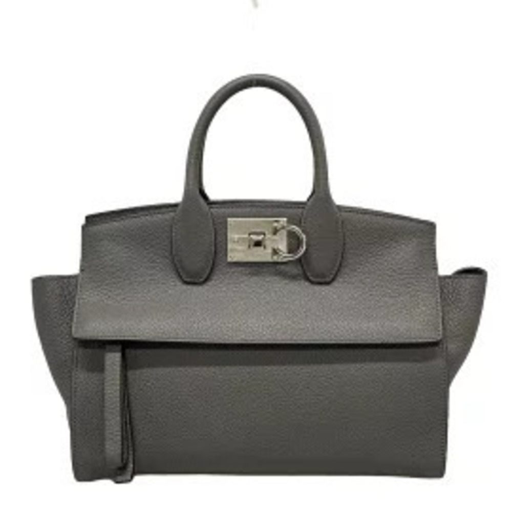 Salvatore Ferragamo Salvatore Studio Bag Handbag Gancini Gray Leather